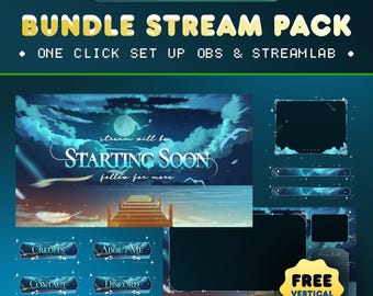 Ocean Stream Overlay | Moonlit Pier | Animated Twitch Kick YouTube VTuber OBS Graphics Bundle Pack