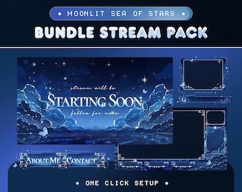Sovrapposizione di streaming con estetica scura / Pacchetto animato stelle marine al chiaro di luna / Espulsione da Twitch e YouTube / Transizioni per pannelli di avviso / OBS Streamlabs