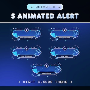 Animated Cozy Blue Celestial Stream Alerts: Night Clouds for Twitch and ...