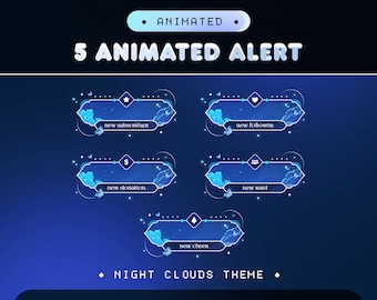 Animated Cozy Blue Celestial Stream Alerts: Night Clouds for Twitch and OBS/Streamlabs
