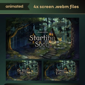 Animierte Mystwood Lodge Stream Bildschirme: Fantasy Wald Hüttenästhetik für TikTok, Twitch und OBS/Streamlabs