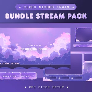 Cloud Nimbus Animated Stream Pack für Twitch, Kick, Youtube/Ästhetisches Thema/Zug Overlay Set/Alert/Panels/Light Calm Color/Cozy/Vtuber