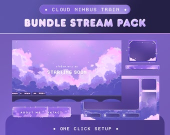 Cloud Nimbus Animated Stream Pack for Twitch, Kick, Youtube/Aesthetic Theme/Train Overlay Set/Alert/Panels/Light Calm Color/Cozy/Vtuber