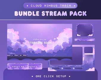 Animated Cloud Nimbus Train Twitch Overlay: Cozy Purple Sky Vtuber Pack for OBS Streamlabs