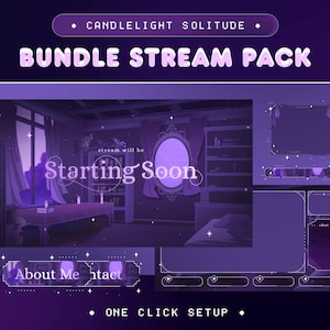 Candlelight Solitude Animated Stream Pack for Twitch, Kick, Youtube/Gothic Theme/Overlay Set/Alert/Panels/Night Purple/Cozy/Vtuber Overlay