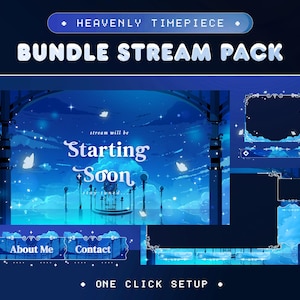 Heavenly Timepiece Animated Stream Package for Kick,Twitch and Youtube/Stream Overlay/Twitch Overlay/Transition/Aesthetic Theme/Blue White