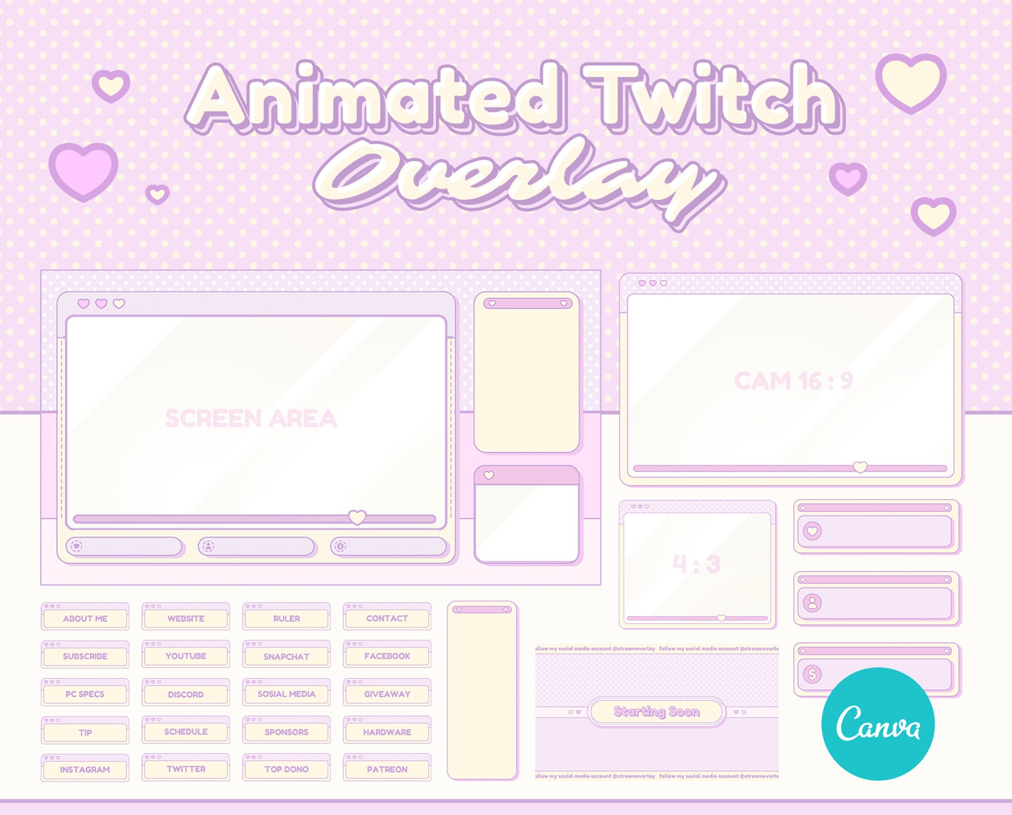 Animated Canva Twitch Overlay Cute Pink Overlay Aesthetic - Etsy Australia