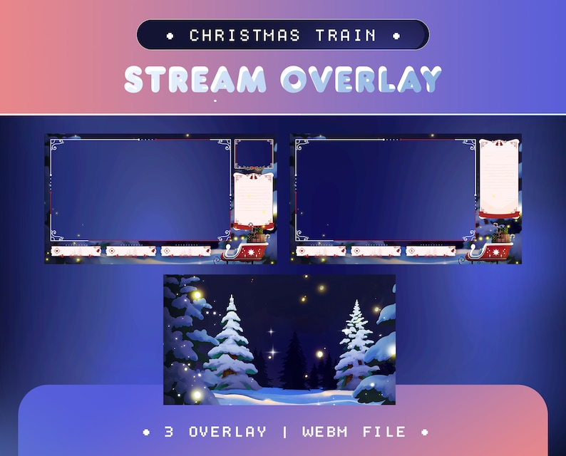 Cozy Christmas Train Stream Overlay Pack | Animated Holiday Snow Alerts ...
