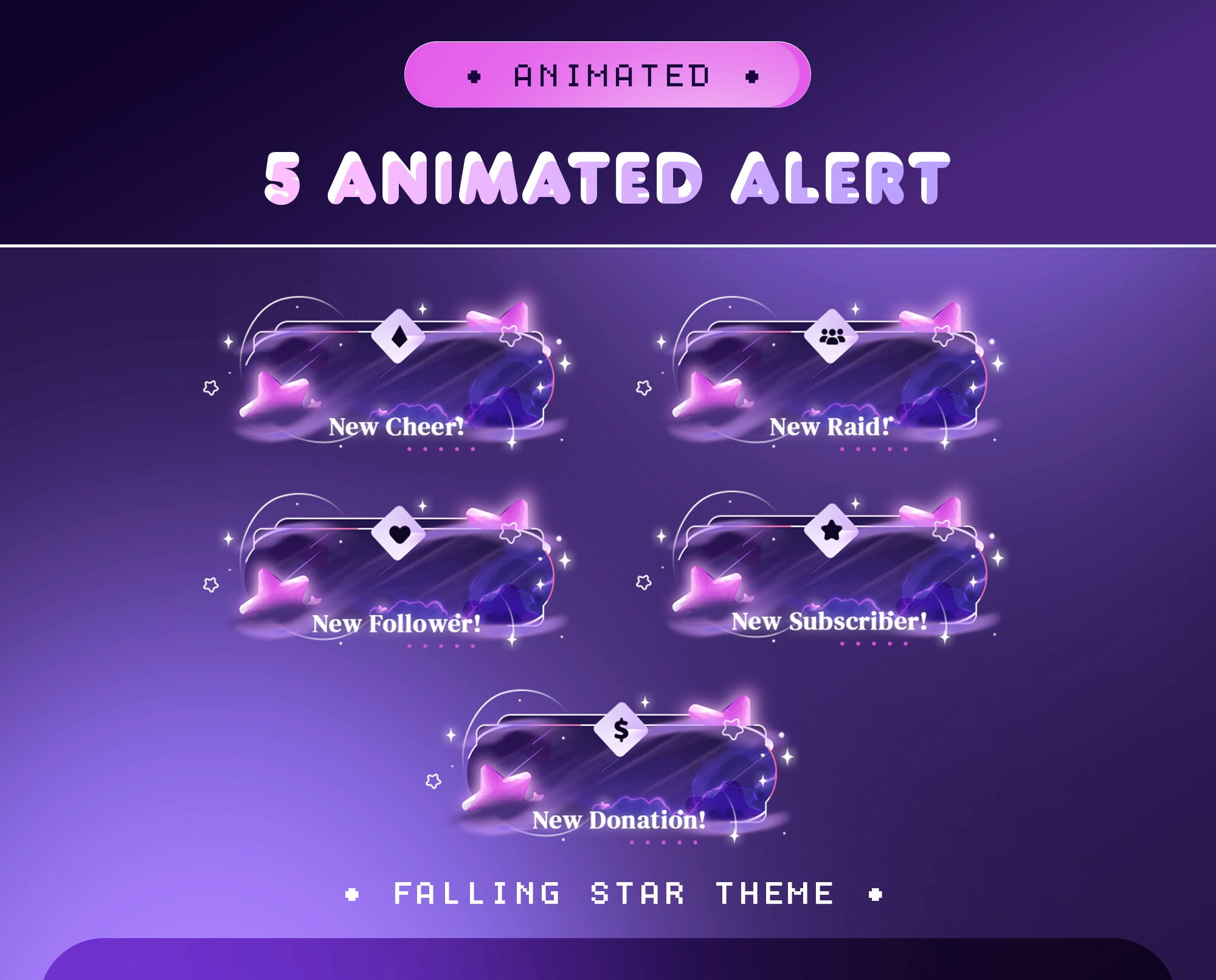 Animated Alert Falling Star for Twitch, Kick, Youtube/purple Overlay ...