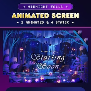 Midnight Falls Animated Stream Screen Package for Twitch/Beautiful View of Flowing River Stream Screen/Butterfly Twitch Screen/Flower Stream