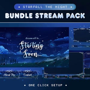 Starfall the Night Animated Stream Overlay Bundle for Twitch YouTube Kick/Sky/Dark Theme/Aesthetic Package/Vtuber Layout/Blue Color/Cute