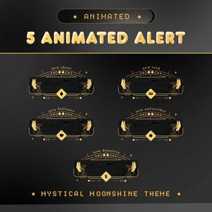 Animated Alert Mystical for Twitch, Kick, Youtube/Celestial Theme/Galaxy Overlay/Dark Calm Color/Cozy/Panel, Transition/Vtuber Overlay