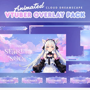 Animated Dreamy Cloudscape Vtuber Pack for Twitch/Aesthetic Twitch Overlay/Blue Pink Pastel/Luxury Element/Stream Overlay for Vtuber/Kawai