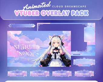 Animated Cloud Dreamscape Vtuber Pack for Twitch, Kick, Youtube/Aesthetic Theme/Blue Pink Pastel/Luxury Element/Birds/Vtuber/Cozy/Kawai