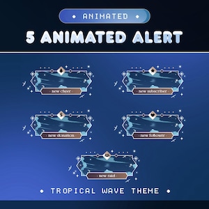 Tropical Waves Animated Stream Alert for Twitch, Kick and Youtube/Stream Overlay/Twitch Alert/Ocean/Baby Blue/Fresh/Beach/Water Sea