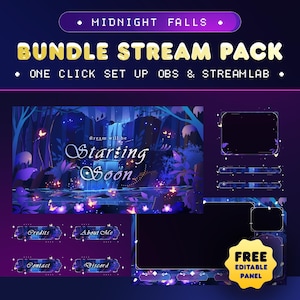 Midnight Falls Animated Stream Overlay Package for Twitch/Beautiful View of Flowing River Stream Package/Cute Butterfly Twitch Overlay