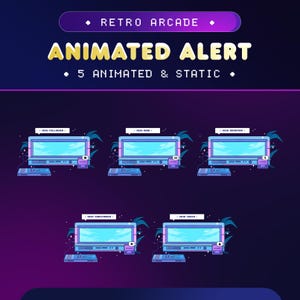 Retro Arcade Animated Stream Alert Pack for Twitch/Gaming Room Twitch Alert Package/Blue Color Stream Alert/Notification Stream Alert