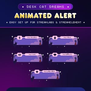 Desk Cat Dreams Animated Stream Alerts for Twitch/Cozy Aesthetic Stream Notification/Cute Twitch Alerts/VTuber Assets/Kawaii Cat Alerts