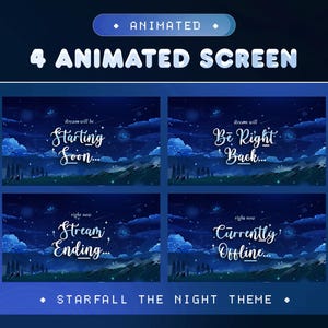 Starfall the Night Animated Stream Screen for Kick, Twitch and Youtube/Stream Overlay/Elegant/Aesthetic Theme/Blue White/Cloud/Butterfly