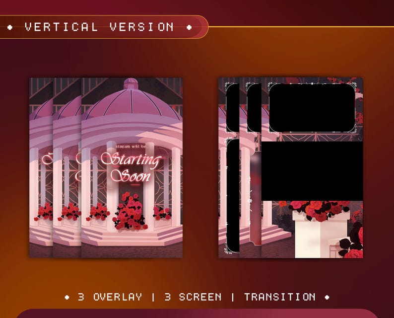 Kawaii Rose Pavilion Twitch Stream Overlay Pack | Valentine Animated ...