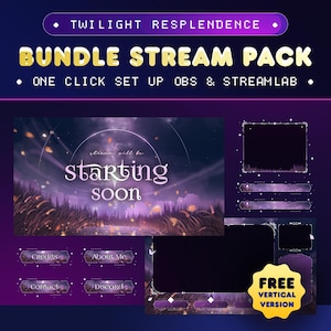 Fantasy Animated Stream Overlay Pack for Twitch, Kick, Youtube/Twilight Resplendence/Vertical Stream/Aesthetic/Purple/Twitch Overlay/Panels