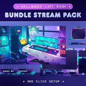 Lofi Halloween Animated Stream Pack for Twitch, Kick, Youtube/Gothic Theme/Overlay Set/Alert/Panels/Night Blue Purple/Cozy/Vtuber Overlay