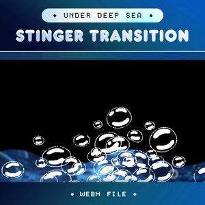 K&ouml;nnte beinhalten: Ein schwarzer Hintergrund mit wei&szlig;en animierten Blasen, die vom unteren Bildschirmrand aufsteigen. Der Text "STINGER TRANSITION" befindet sich oben auf dem Bildschirm in wei&szlig;en Buchstaben. Der Text "WEBM FILE" befindet sich unten auf dem Bildschirm in wei&szlig;en Buchstaben.