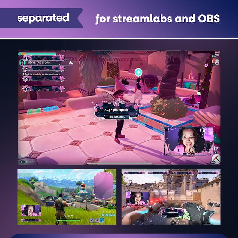 Starlit Pagoda Animated Stream Overlay Pack for Twitch, Kick, Youtube/Sakura Cherry Blossom/Japanese Theme/Aesthetic/Pink/Blue/Panels/Alerts image 7