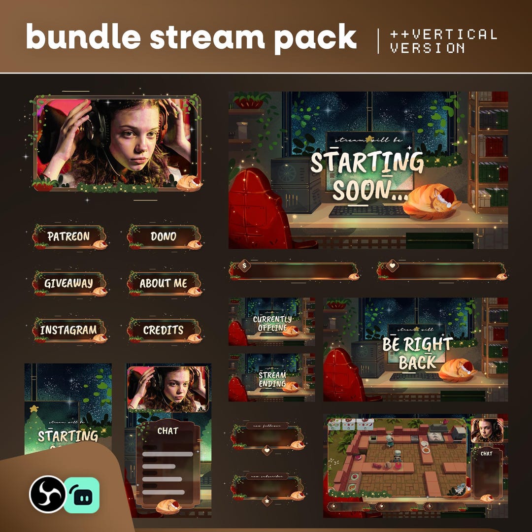 Animated Cozy Christmas Farewell Stream Overlay: Warm Festive Green for ...
