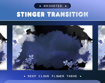 Stinger Transition Aesthetic Deep Cloud Flower for Twitch, Kick, Youtube/Moon Overlay Set/Panel/Alert/Dark Blue Color/Cozy/Kawai/Cute Vtuber