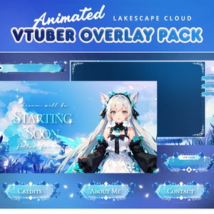 Lakescape Cloud VTuber Animated Stream Pack for Twitch, Kick, Youtube/Overlay Set/Pastel Color/Vtuber Overlay/Blue Color/VTuber Design
