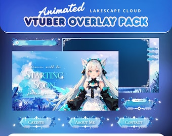 Kawaii Lakescape Cloud Animated VTuber Overlay Pack | Twitch, YouTube Streamlabs