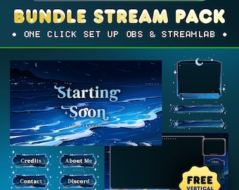 Ocean Stream Overlay Pack Moonlit Beach Screens Alerts Panels Webcam OBS Streamlabs Twitch Animated