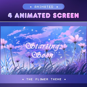 Animated Screen Aesthetic Flower for Twitch, Kick and Youtube/Blue Animated Twitch/Cute Overlay/Twitch Scenes/Cherry Blossom/Kawaii/Pastel