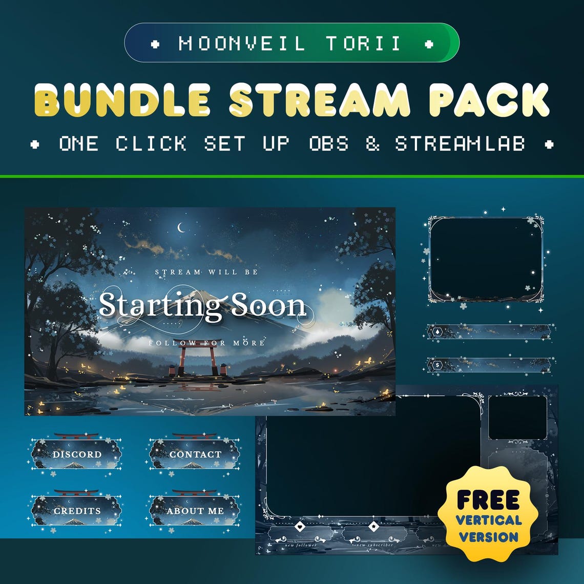 Moonveil Torii Animated Stream Overlay Package for Twitch/vertical ...