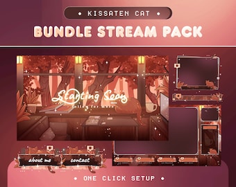 Animated Kissaten Stream Pack for Twitch, Kick, Youtube/Lofi Theme/Overlay Set/Plats, Lamp, and Dusk View/Alert/Brown Color/Cozy/KawaiVtuber