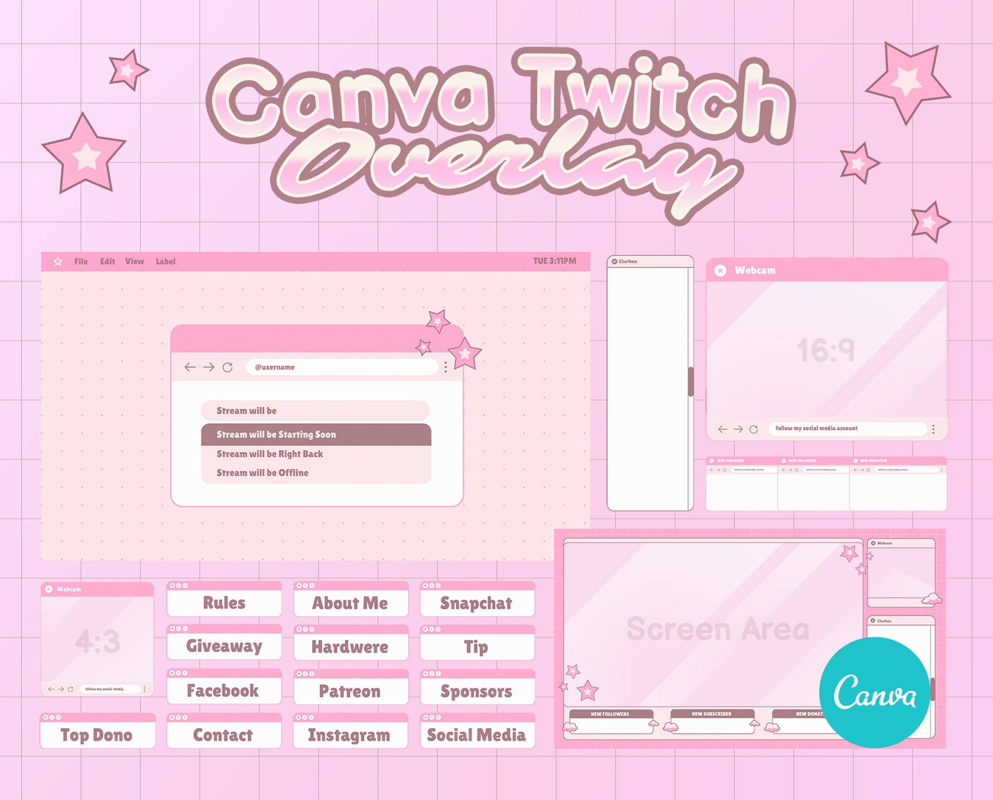 Canva Twitch Overlay Template Twitch Window Cute Theme - Etsy