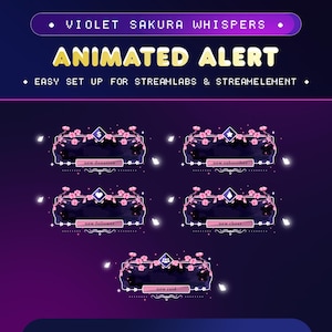 Violet Sakura Whispers Animated Stream Alerts for Twitch/Aesthetic Twitch Alerts/Blossom Purple/Cute Overlay Package/Notification Stream