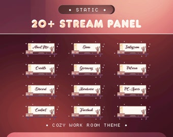 Panel Static Stream Pack for Twitch, Kick and Youtube/Cozy Work Room/Overlay Set/Stationery, Flower Vase, Computer Accessories/Brown/Vtuber