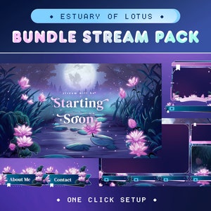 Cute Lotus Animated Stream Overlay Package for Twitch/Lotus Stream Overlay Package/River Aesthetic Overlay Package/Twitch Banner Aesthetic