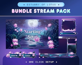 Animated Estuary of Lotus Stream Pack: Dreamy Pink Moonlit for Twitch and OBS/Streamlabs