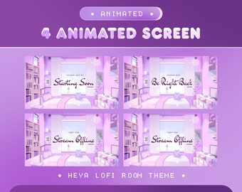Animated Screen Lofi for Twitch, Kick, Youtube/Heya Lofi Room/Alert/Cute Overlay Set/Purple Color/Light Vibes/Cozy/ Cat Element/Kawai/Vtuber