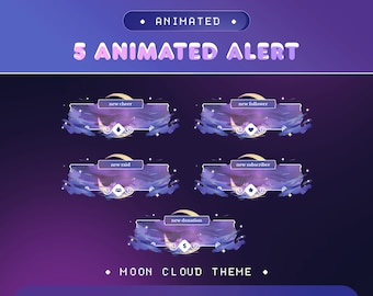 Animierte langsame Mond Wolke für Twitch, Kick, Youtube/Fantasy Theme/Panel/Luxury Element/Rosa Farbe/Kawai/Cozy