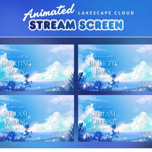 Lakescape Cloud VTuber Animated Screen for Twitch, Kick, Youtube/Blue and White/Cloud/Pastel Theme/Overlay Set/Transition/Vtuber Overlay