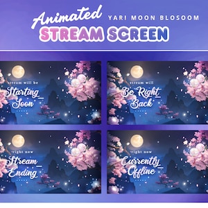 Animated Screen Stream Pack for Twitch, Kick, Youtube/Yari Moon Blossom/Luxury Element/Dark Color/Alert/Vtuber/Cozy/Overlay Set/Japan/Kawai