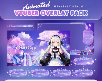 Animated Vtuber Heavenly Realm Stream Pack for Twitch, Kick, Youtube/Aesthetic Theme/Buterfly and Tree/Luxury Overlay Set/Alert/Purple Color