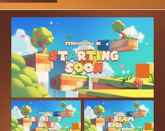 Floating Island Screen Pack Super Skybound Intermission Streaming Twitch Kick OBS YouTube Graphics Bundle