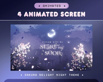Animated Screen Aesthetic for Twitch, Kick, Youtube/Sakura Delight/Cute Twitch Overlay/Lofi Aesthetic/Japan/Purple Color/Night Vibes/Elegant