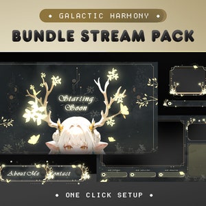 Celestial Animated Stream Pack für Twitch, Kick, Youtube/Ästhetisches Thema/Overlay Set/Alert/Panels/Dark Calm Color/Cozy/Vtuber Overlay Gold
