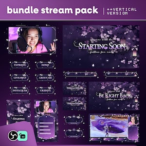Animated Lanterns in the Blooms Stream Overlay: Dreamy Purple Sakura for Twitch and OBS/Streamlabs